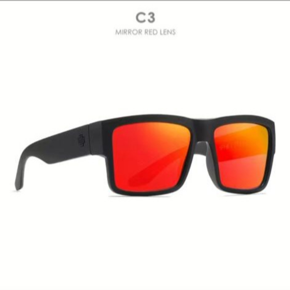 SPY CYRUS High Quality Full Black Square Frame Polarized Sunglasses Red